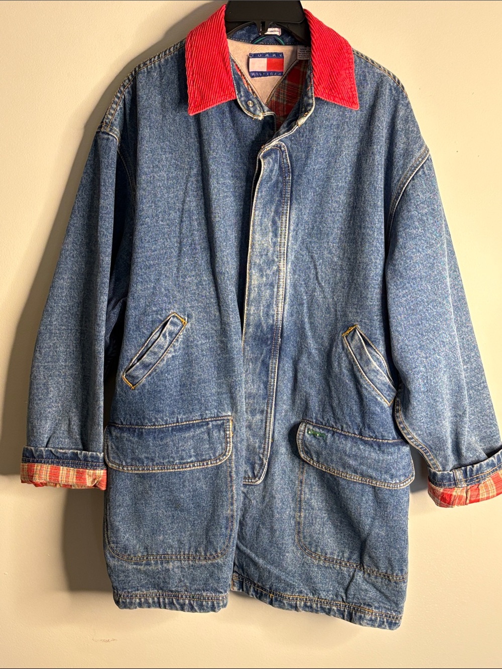 Vintage Tommy Hilfiger Denim Jacket with Red Plaid Lining